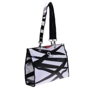 BLACK AND WHITE SHOPPER BAG. MODEL PEPE MADE OF LORRY TARPAULIN.