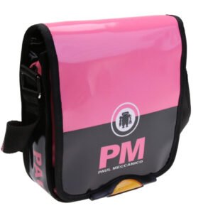 ..CROSSBODY BAG PINK AND BLACK COLOURS. MODEL MIPOK MADE OF LORRY TARPAULIN.