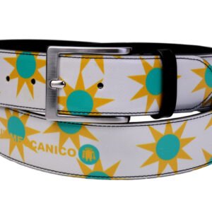 WHITE MEN'S BELT "SUN" MADE OF LORRY TARPAULIN.