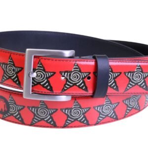 ...RED MEN'S BELT "STARS" MADE OF LORRY TARPAULIN.