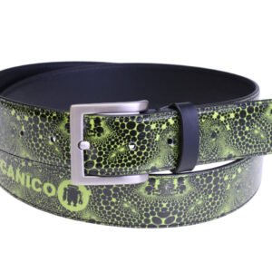 ...BLACK AND GREEN MEN'S BELT WITH ANIMALIER FANTASY MADE OF LORRY TARPAULIN.