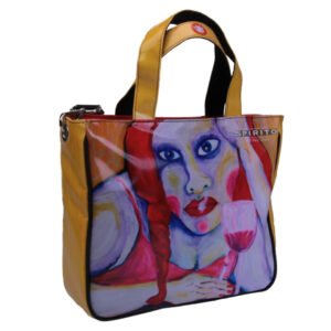 TOTE BAG "I'M FEELING GOOD" BY PAUL ALBERT DARI. MODEL GLAM MADE OF LORRY TARPAULIN. BOOK "LA PITTURA E' DONNA INCLUDED IN THE PRICE"